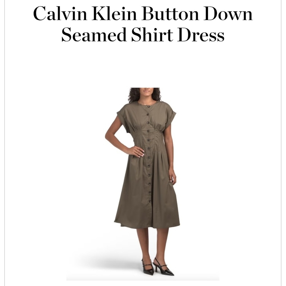 Calvin Klein Olive Green Button Down Midi Dress